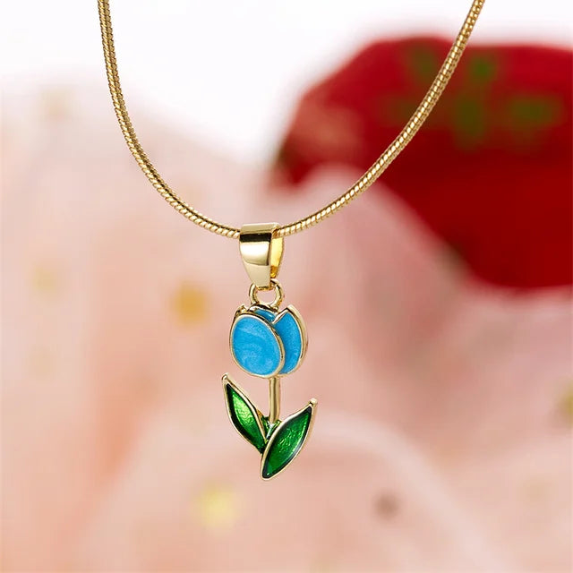 Elegante Vintage Tulpenblüten Anhänger Halskette für Damen - Hochwertiger Schmuck für Hochzeiten und Partys
