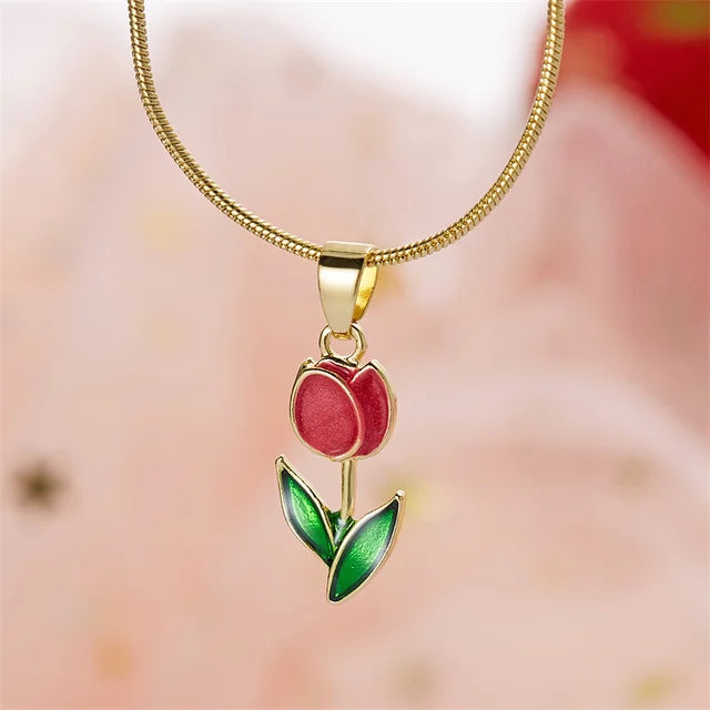 Elegante Vintage Tulpenblüten Anhänger Halskette für Damen - Hochwertiger Schmuck für Hochzeiten und Partys