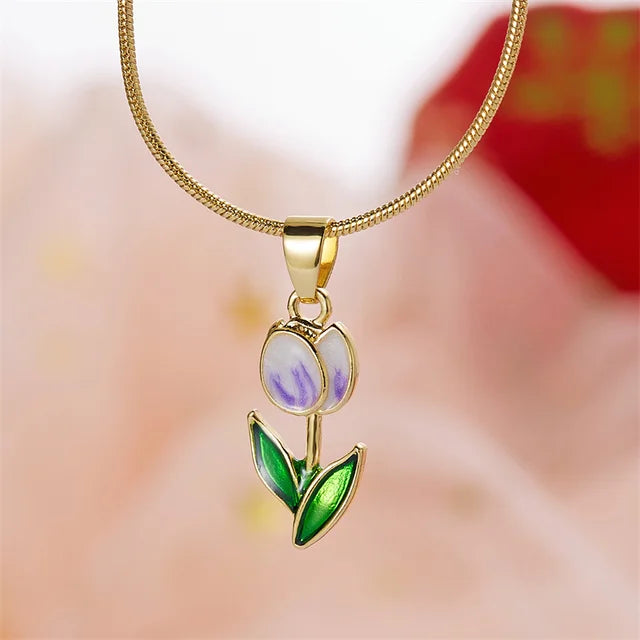 Elegante Vintage Tulpenblüten Anhänger Halskette für Damen - Hochwertiger Schmuck für Hochzeiten und Partys