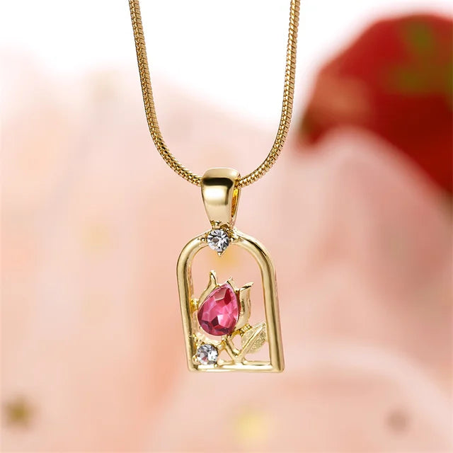 Elegante Vintage Tulpenblüten Anhänger Halskette für Damen - Hochwertiger Schmuck für Hochzeiten und Partys