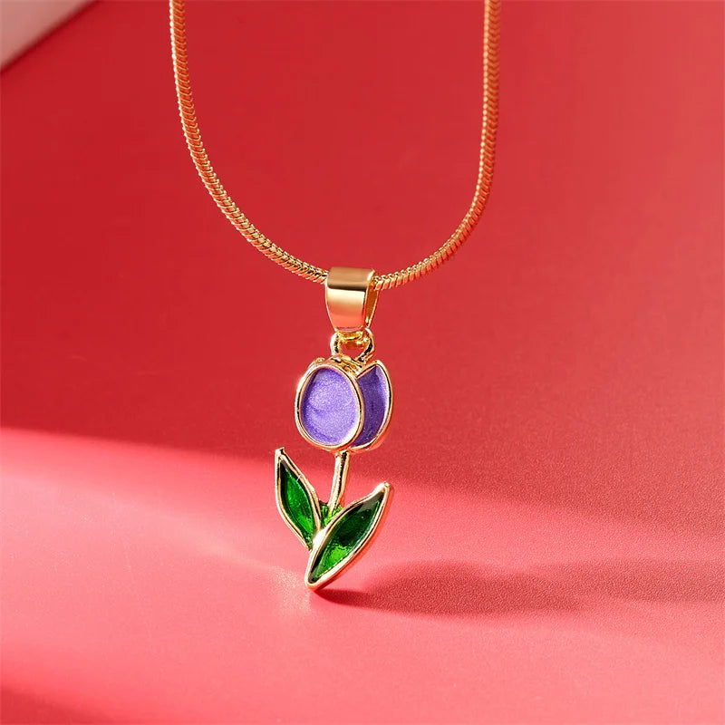 Elegante Vintage Tulpenblüten Anhänger Halskette für Damen - Hochwertiger Schmuck für Hochzeiten und Partys