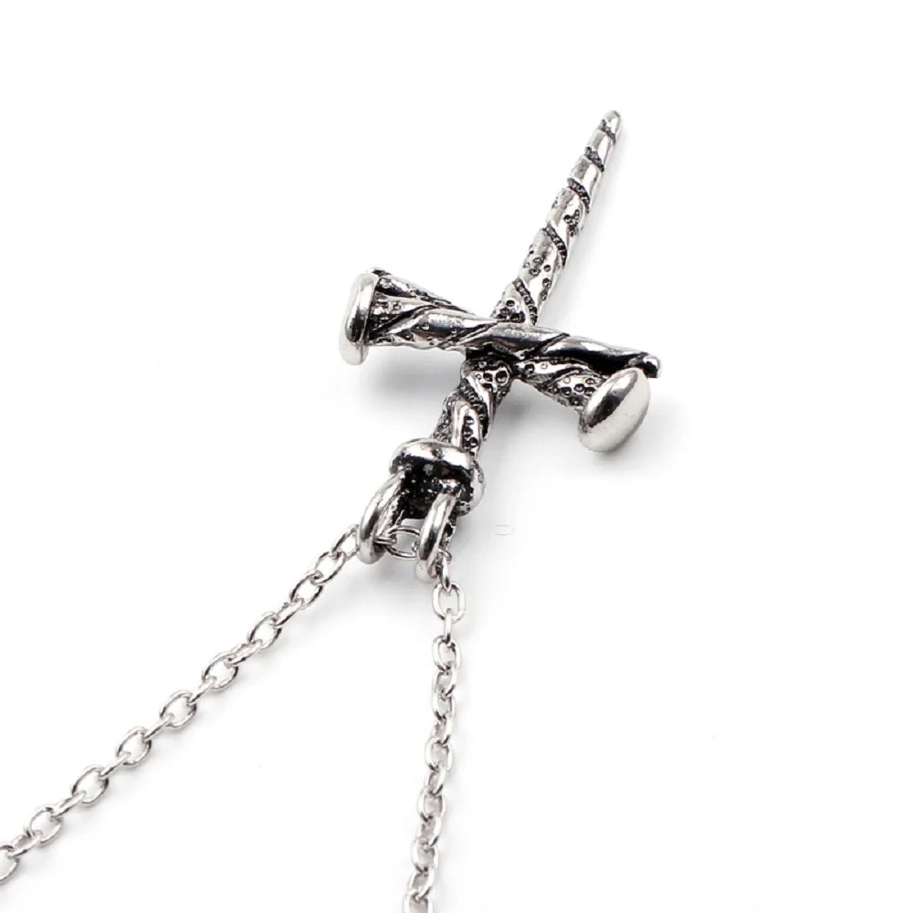 Herren Halskette mit Vintage Kreuzanhänger im Nageldesign - Punk Gothic Herrenschmuck mit neuem Design