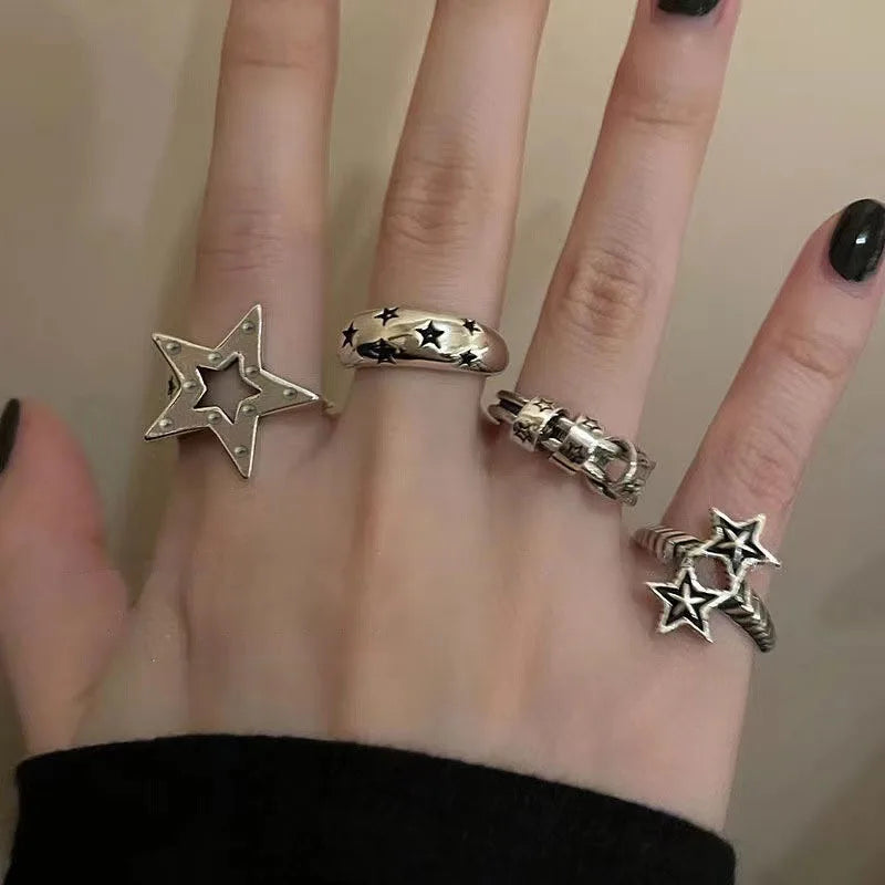 Vintage Pentagram Ring - Geometric Star Ring für Frauen - Verstellbarer Fingerring - Gothic Schmuck - Unregelmäßige Ästhetik - Y2k Accessoires