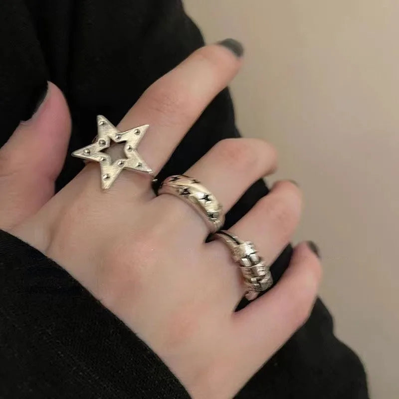 Vintage Pentagram Ring - Geometric Star Ring für Frauen - Verstellbarer Fingerring - Gothic Schmuck - Unregelmäßige Ästhetik - Y2k Accessoires