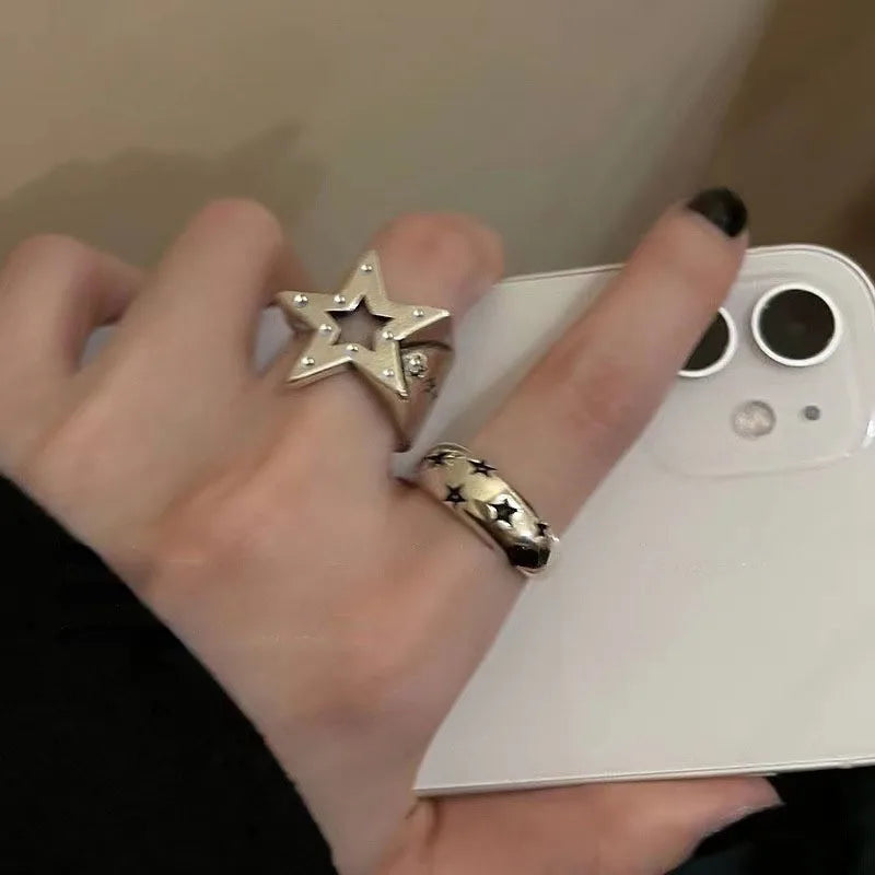 Vintage Pentagram Ring - Geometric Star Ring für Frauen - Verstellbarer Fingerring - Gothic Schmuck - Unregelmäßige Ästhetik - Y2k Accessoires