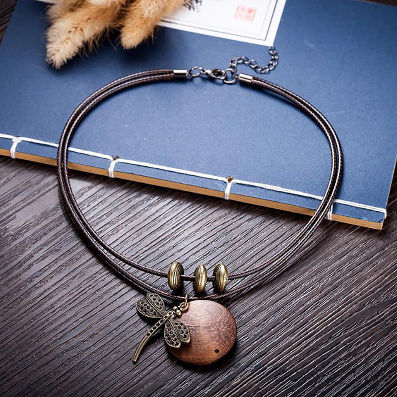 Vintage Holzlibelle Statement Halskette