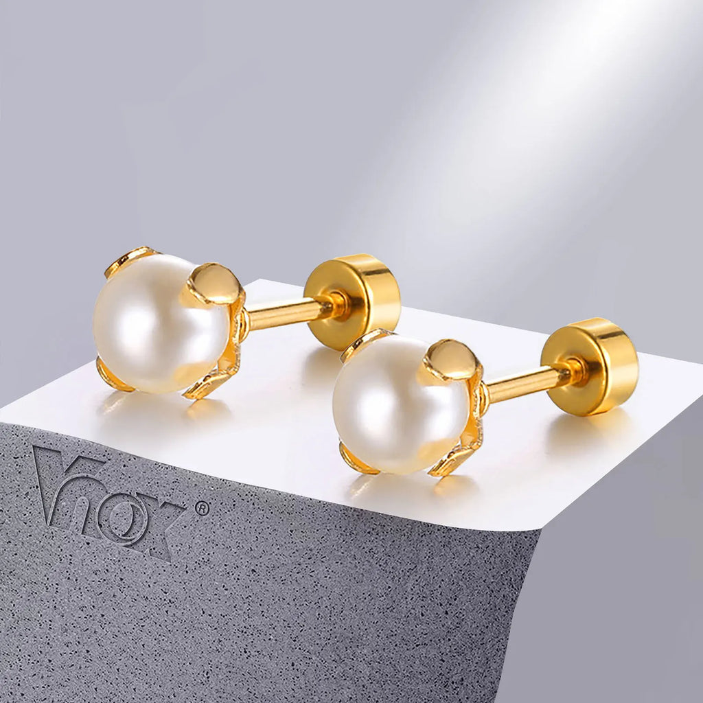 Perlenohrringe aus Edelstahl für Frauen | Edelstahl Ohrstecker - Einfacher Stecker