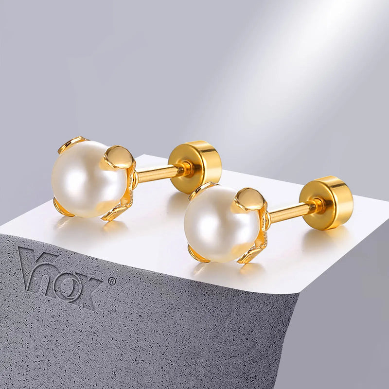 Perlenohrringe aus Edelstahl für Frauen | Edelstahl Ohrstecker - Einfacher Stecker