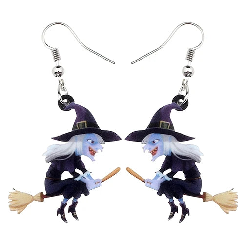 WEVENI Acryl Tier Halloween Besen Hexe Ohrringe Tropfen Dangle Mode Cartoon Schmuck für Frauen Mädchen Teens Geschenk Anhänger