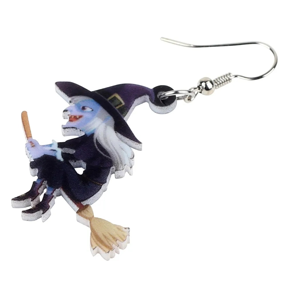 WEVENI Acryl Tier Halloween Besen Hexe Ohrringe Tropfen Dangle Mode Cartoon Schmuck für Frauen Mädchen Teens Geschenk Anhänger