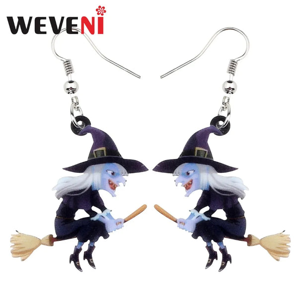 WEVENI Acryl Tier Halloween Besen Hexe Ohrringe Tropfen Dangle Mode Cartoon Schmuck für Frauen Mädchen Teens Geschenk Anhänger