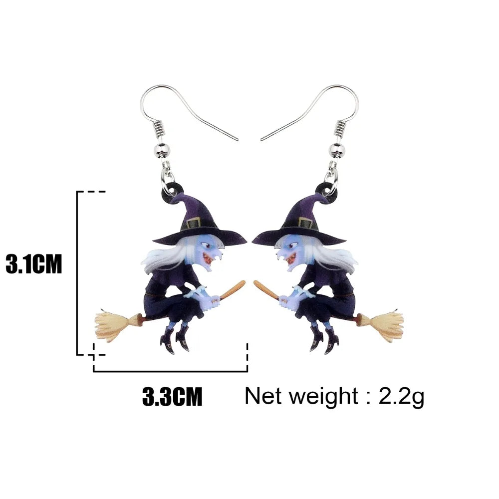 WEVENI Acryl Tier Halloween Besen Hexe Ohrringe Tropfen Dangle Mode Cartoon Schmuck für Frauen Mädchen Teens Geschenk Anhänger
