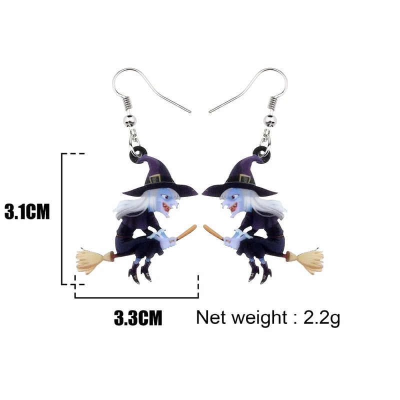 WEVENI Acryl Tier Halloween Besen Hexe Ohrringe Tropfen Dangle Mode Cartoon Schmuck für Frauen Mädchen Teens Geschenk Anhänger