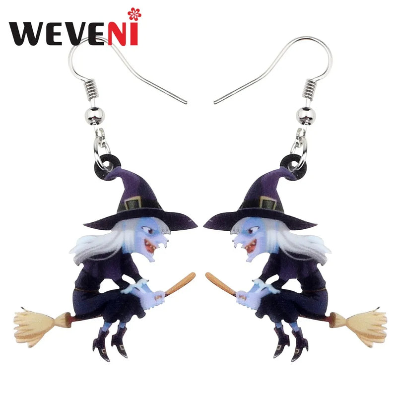 WEVENI Acryl Tier Halloween Besen Hexe Ohrringe Tropfen Dangle Mode Cartoon Schmuck für Frauen Mädchen Teens Geschenk Anhänger