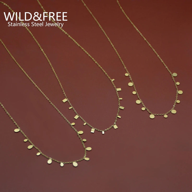 Boho Gold Plated Stainless Steel Halsketten für Frauen mit geometrischen Anhängern