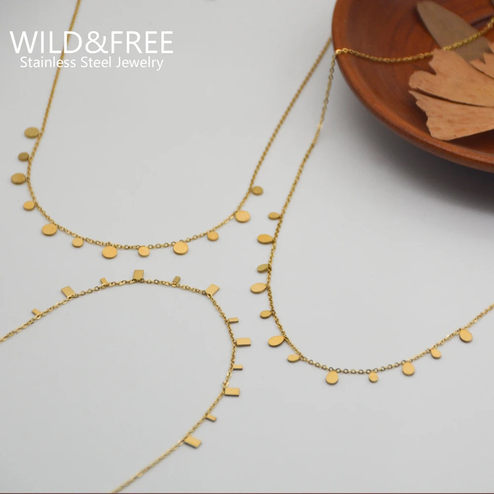 Boho Gold Plated Stainless Steel Halsketten für Frauen mit geometrischen Anhängern