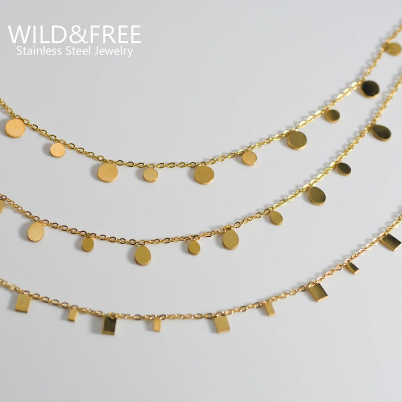 Boho Gold Plated Stainless Steel Halsketten für Frauen mit geometrischen Anhängern