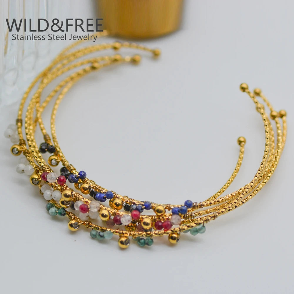 Boho Vintage Armbänder für Frauen in Goldfarbe mit bunten Perlen