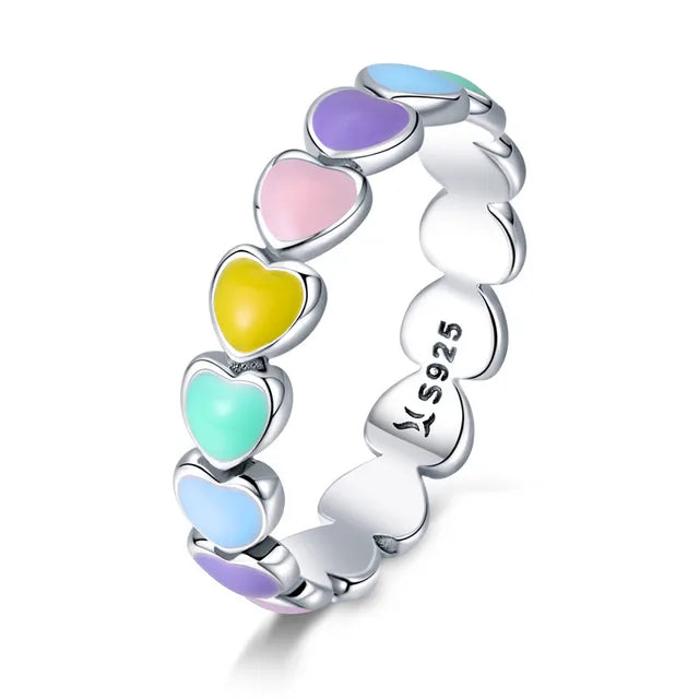 Modischer Herzring mit Regenbogenfarben für Damen aus 925er Sterlingsilber