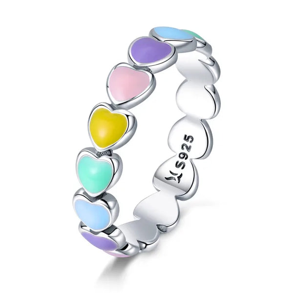 Modischer Herzring mit Regenbogenfarben für Damen aus 925er Sterlingsilber