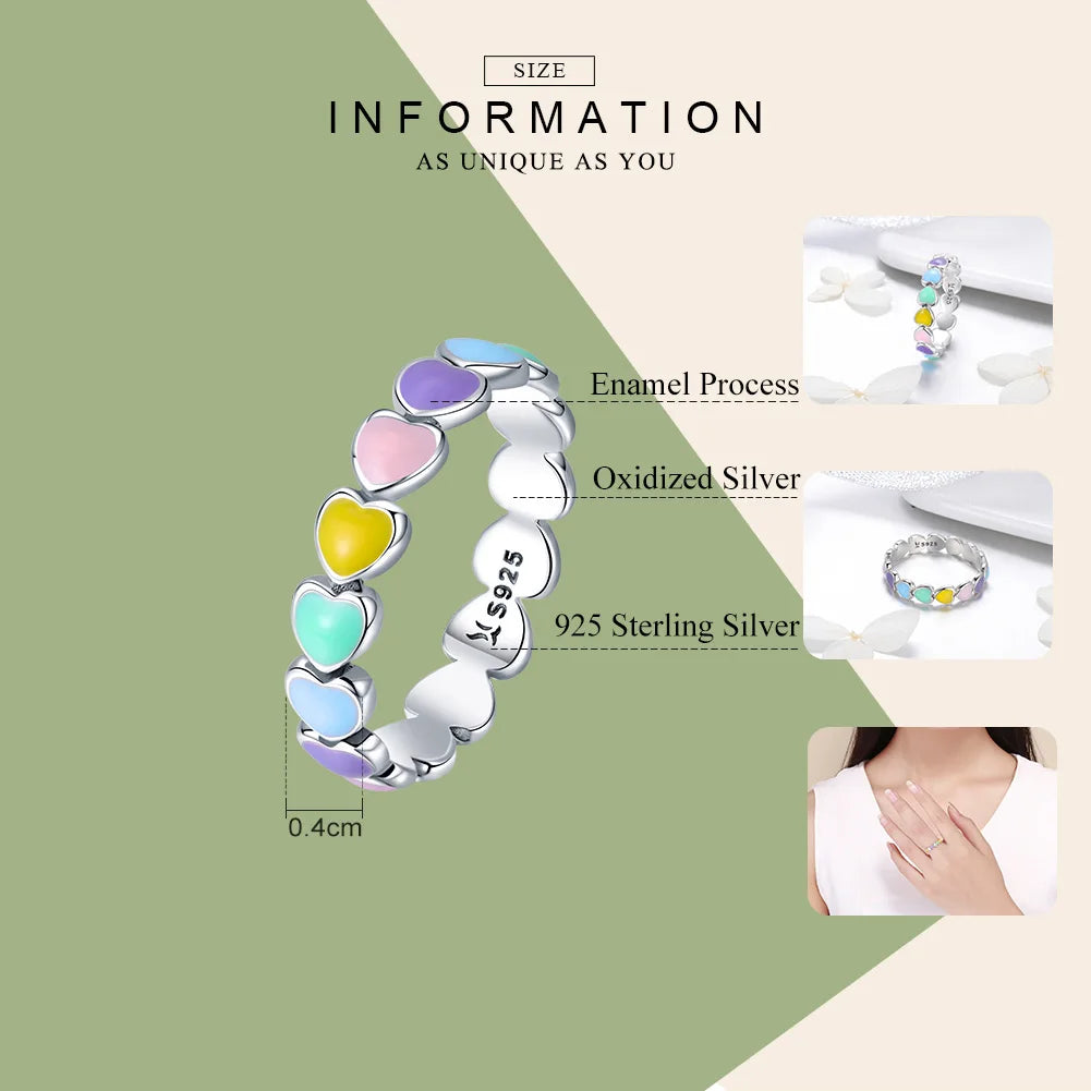 Modischer Herzring mit Regenbogenfarben für Damen aus 925er Sterlingsilber