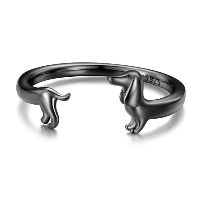 925 Sterling Silber süßer Dackel Hund verstellbare Ringe für Frauen - Original offener Tier Ring - Schmuckgeschenk für die Familie