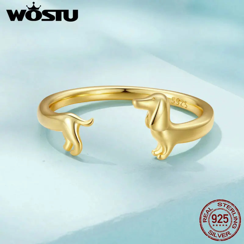 925 Sterling Silber süßer Dackel Hund verstellbare Ringe für Frauen - Original offener Tier Ring - Schmuckgeschenk für die Familie
