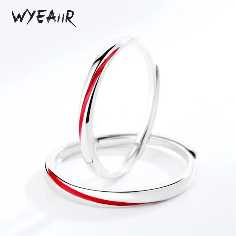 Kreative niedliche rote Linie Paar Ring aus 925er Sterlingsilber für Frauen