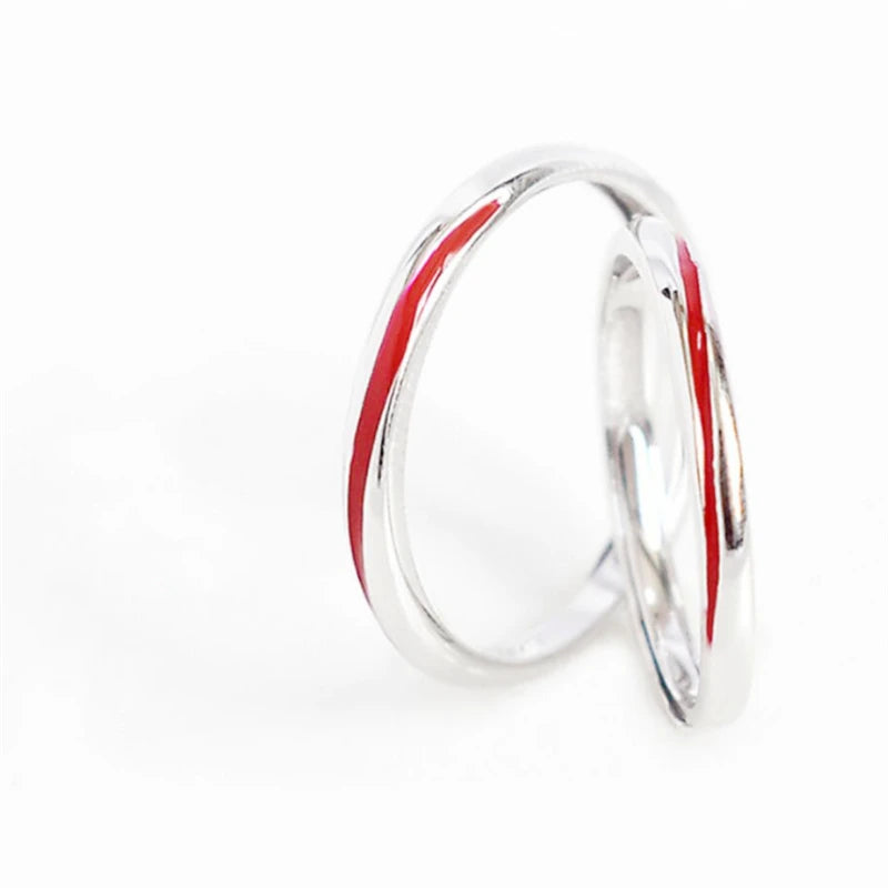 Kreative niedliche rote Linie Paar Ring aus 925er Sterlingsilber für Frauen