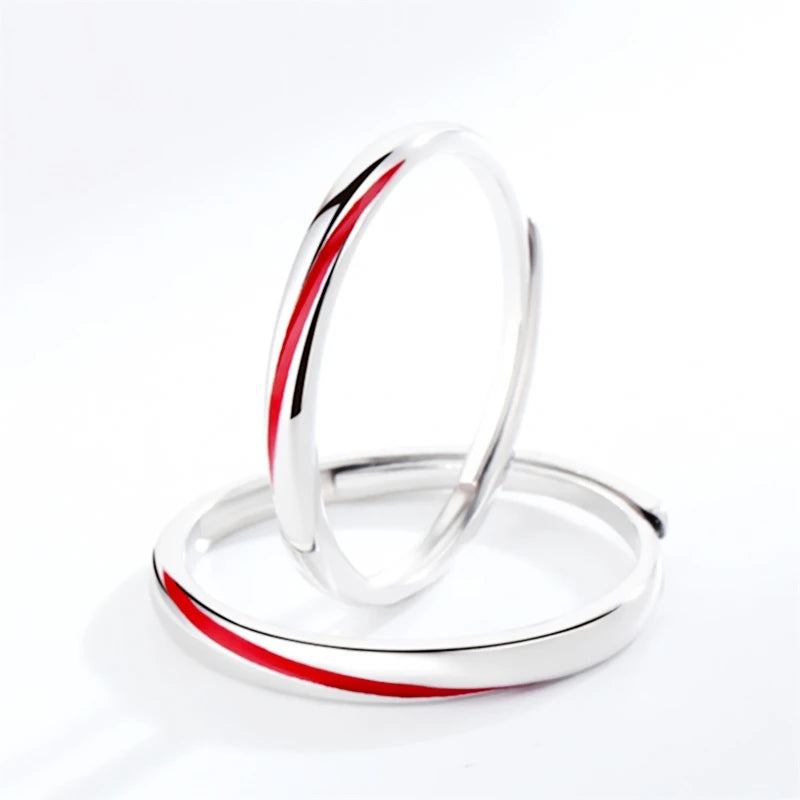 Kreative niedliche rote Linie Paar Ring aus 925er Sterlingsilber für Frauen
