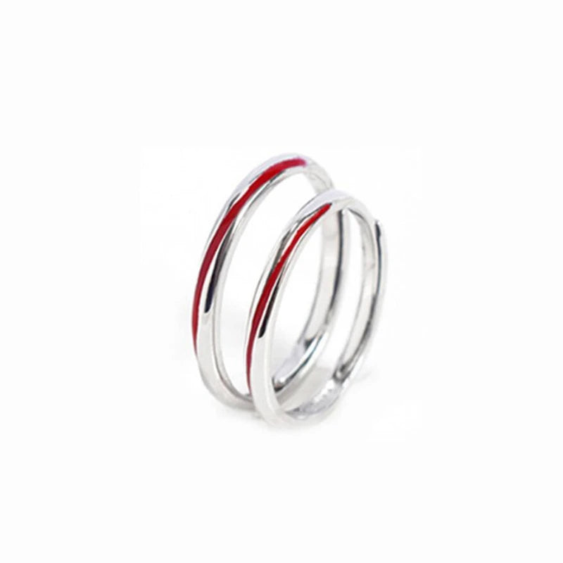 Kreative niedliche rote Linie Paar Ring aus 925er Sterlingsilber für Frauen