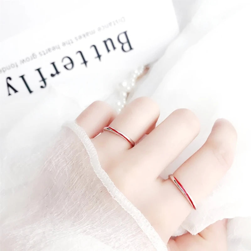 Kreative niedliche rote Linie Paar Ring aus 925er Sterlingsilber für Frauen