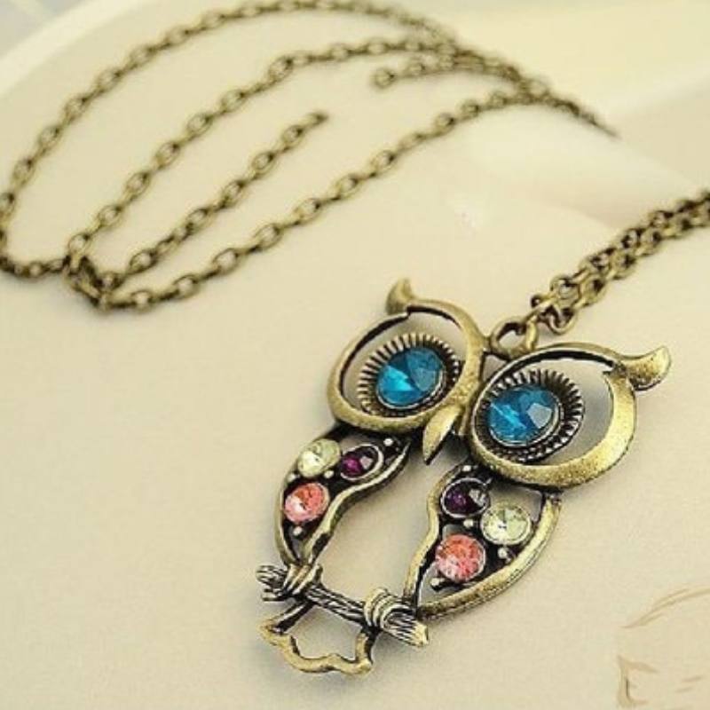 Weisheit Vintage Hollow Owl Strass Besetzt Halskette