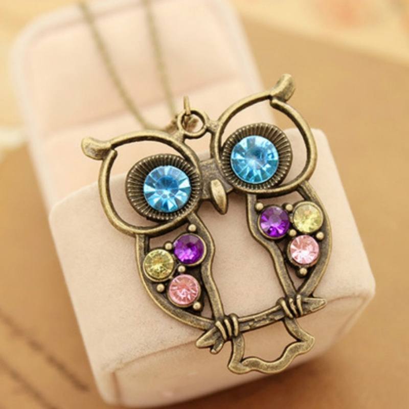 Weisheit Vintage Hollow Owl Strass Besetzt Halskette