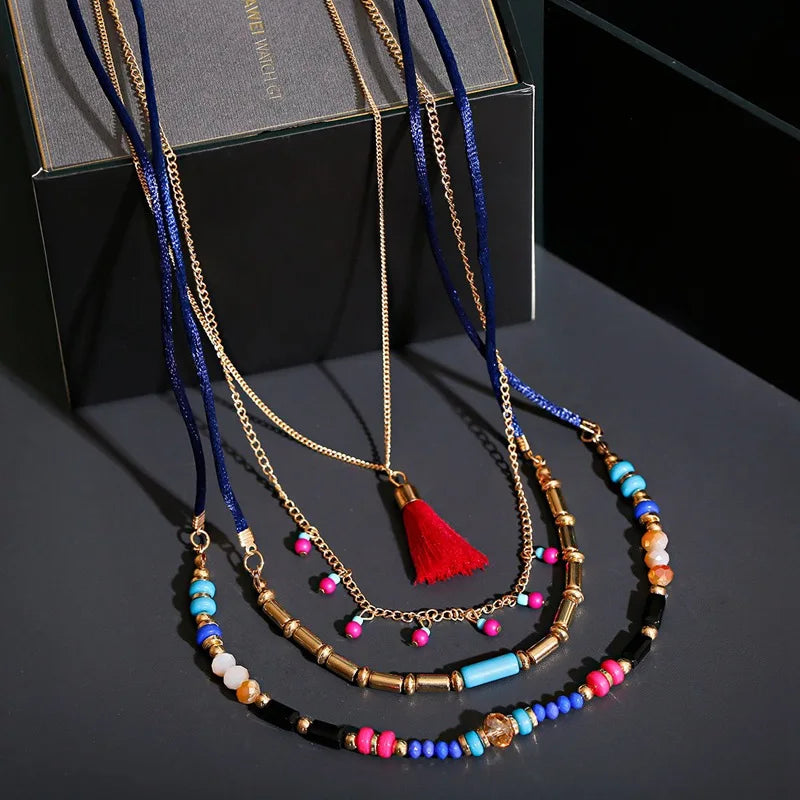 Boho Damen Mehrschichtige Halskette | Bohemia Modische Lange Halskette