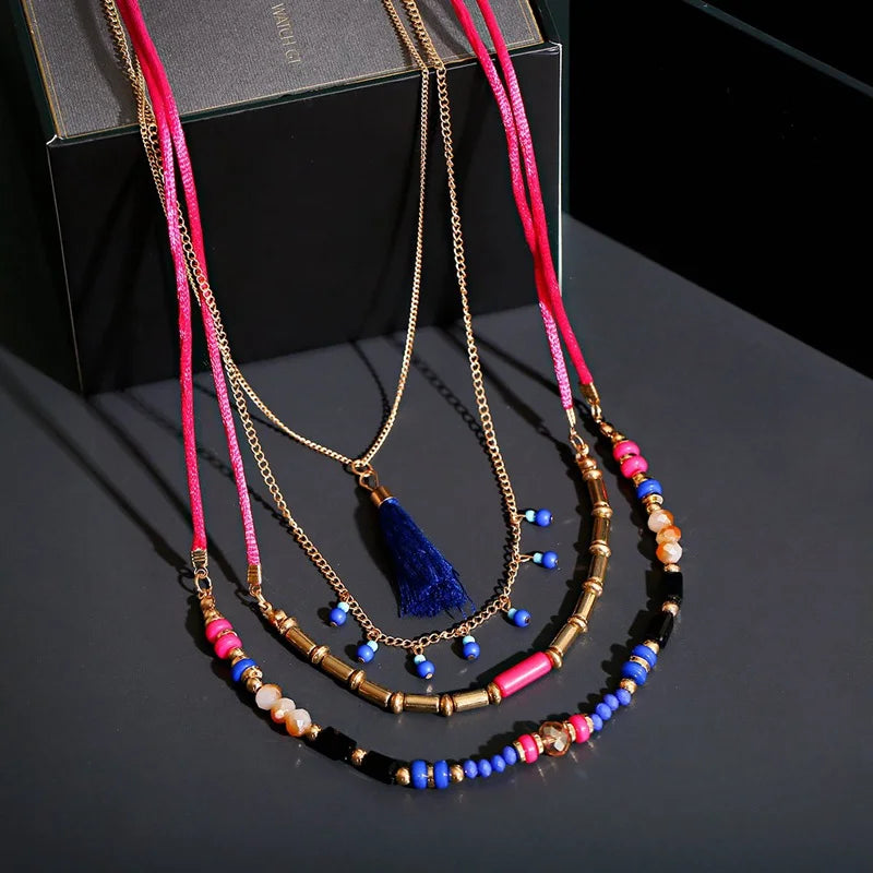 Boho Damen Mehrschichtige Halskette | Bohemia Modische Lange Halskette