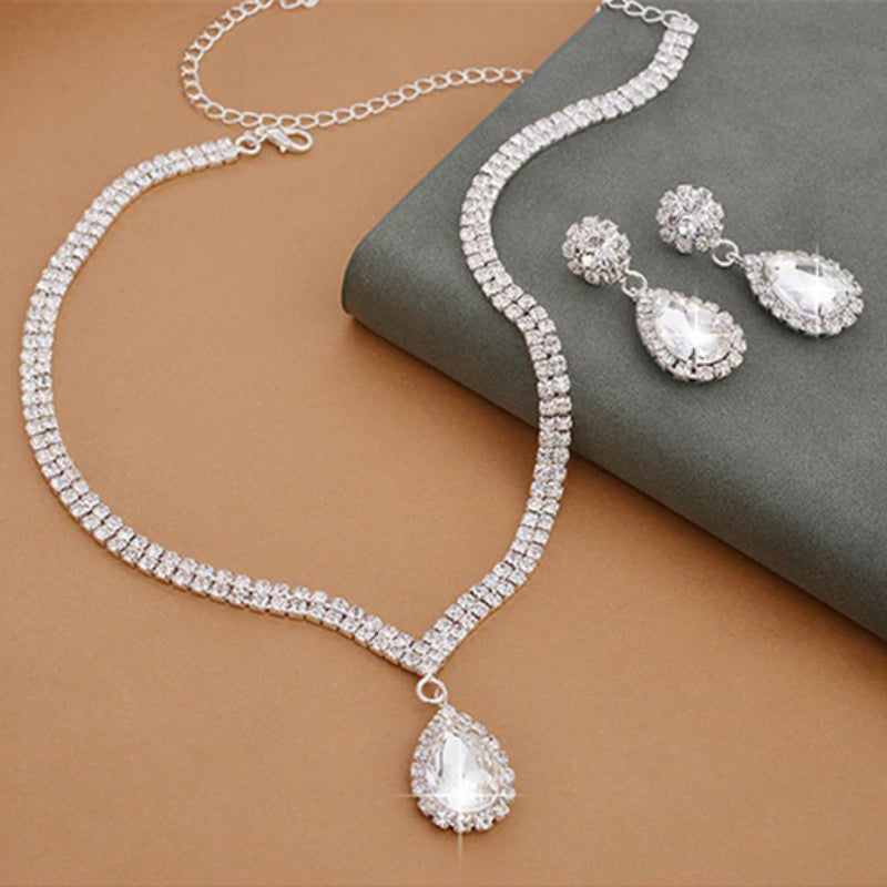 Wunderbarer Strassnetzketten Und Ohrringe Schmuckset