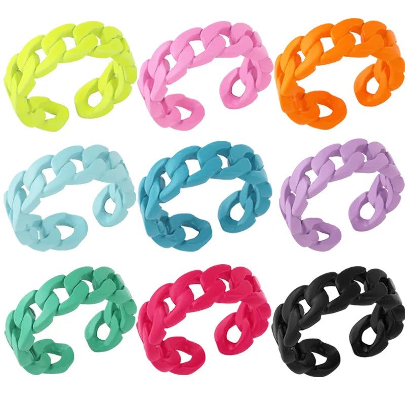 Candy Color Open Finger Rings - Minimalist Hollow Out Copper Metal Rings for Women