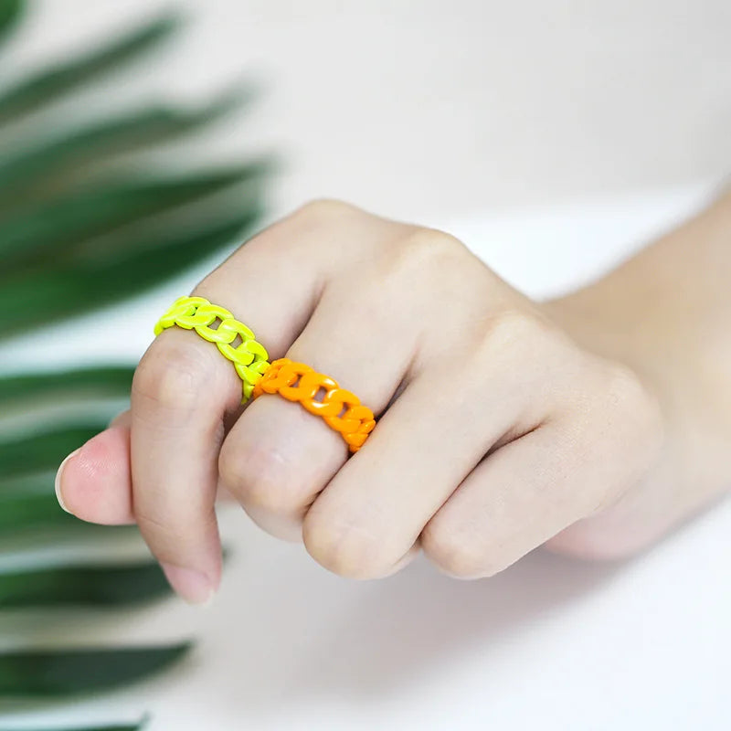 Candy Color Open Finger Rings - Minimalist Hollow Out Copper Metal Rings for Women