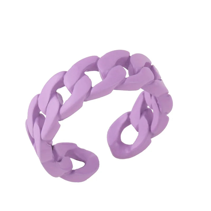 Candy Color Open Finger Rings - Minimalist Hollow Out Copper Metal Rings for Women