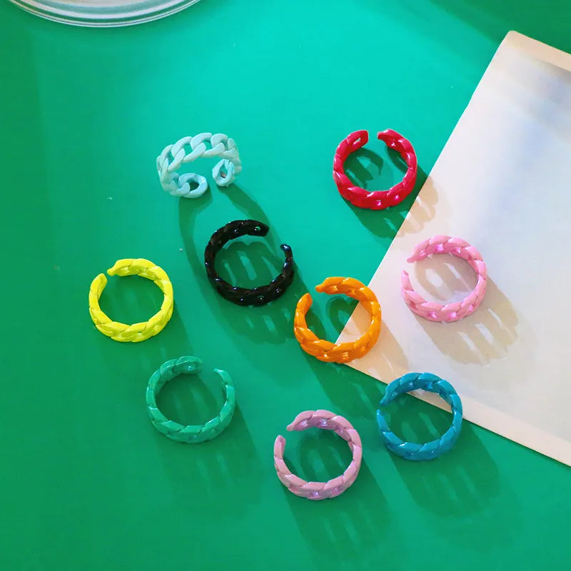 Candy Color Open Finger Rings - Minimalist Hollow Out Copper Metal Rings for Women