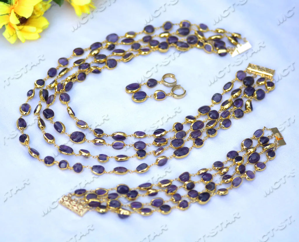 Amethyst Schmuckset: Halskette, Armband und Ohrringe