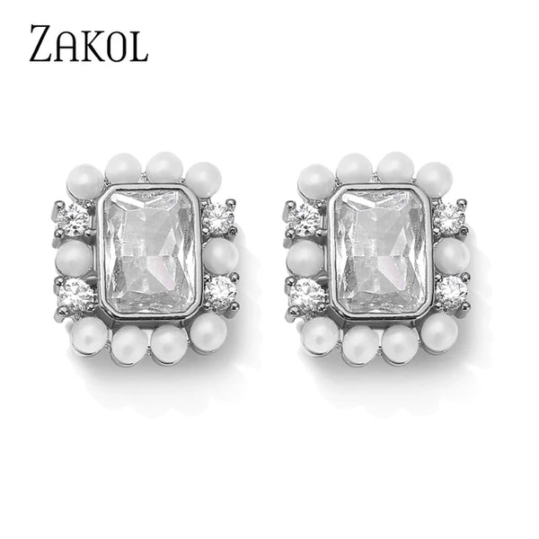 Perlen Zirkonia Ohrringe für Frauen | Koreanische Zirkonia Ohrringe für Frauen | Korea Zirkonia Ohrringe - Stecker Ohrringe