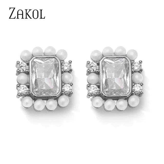 Perlen Zirkonia Ohrringe für Frauen | Koreanische Zirkonia Ohrringe für Frauen | Korea Zirkonia Ohrringe - Stecker Ohrringe