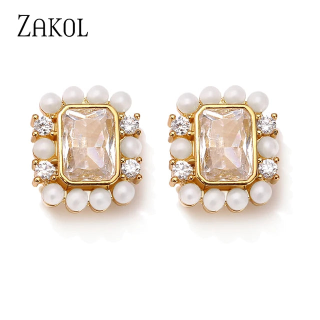 Perlen Zirkonia Ohrringe für Frauen | Koreanische Zirkonia Ohrringe für Frauen | Korea Zirkonia Ohrringe - Stecker Ohrringe