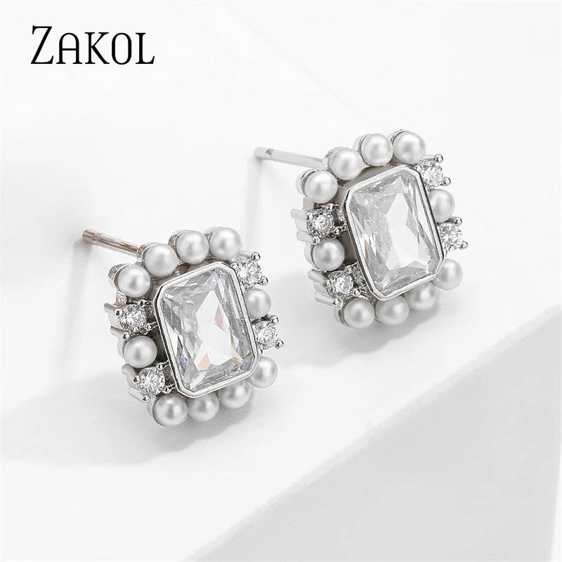 Perlen Zirkonia Ohrringe für Frauen | Koreanische Zirkonia Ohrringe für Frauen | Korea Zirkonia Ohrringe - Stecker Ohrringe