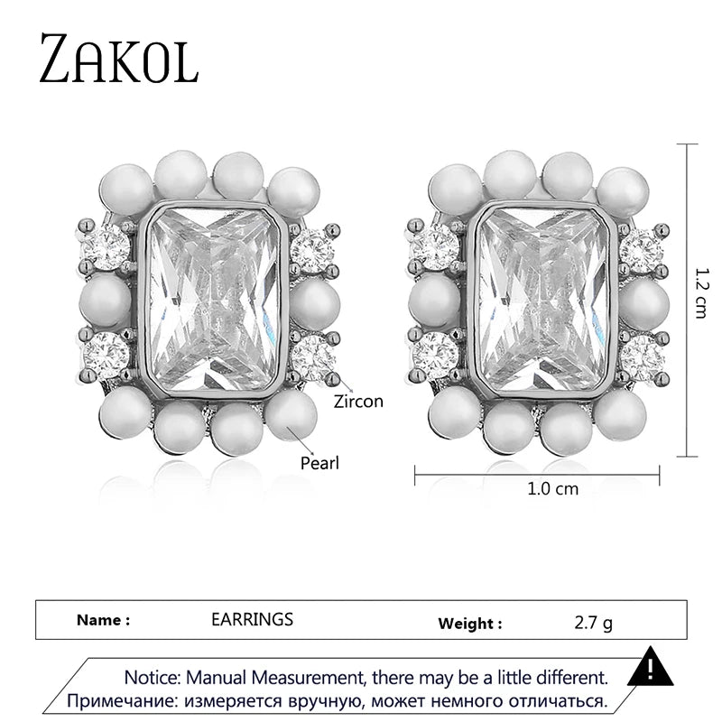 Perlen Zirkonia Ohrringe für Frauen | Koreanische Zirkonia Ohrringe für Frauen | Korea Zirkonia Ohrringe - Stecker Ohrringe