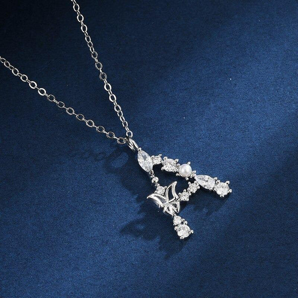 Zirkon Geschmiedet Perle Und Schmetterling Anfangsbuchstaben Anhänger Halskette