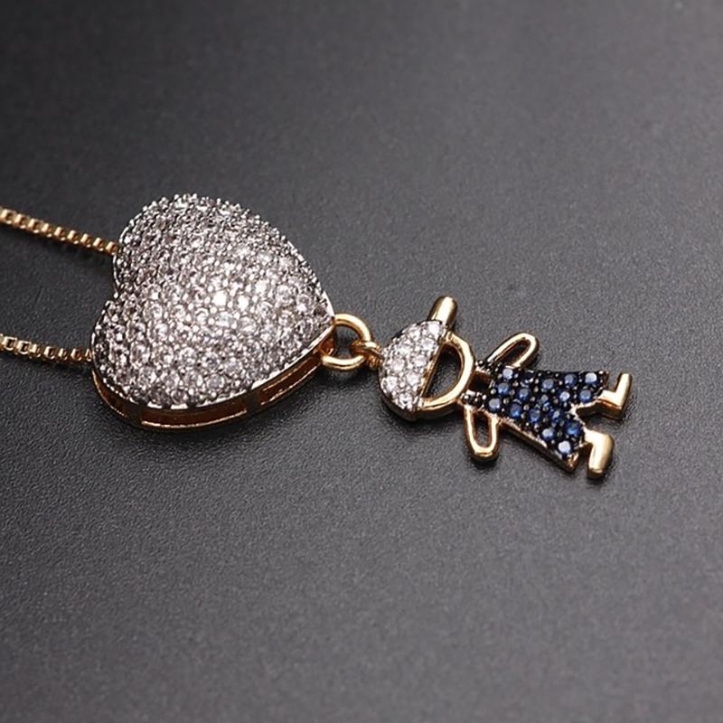 Zirkon Herz Mit Jungen Und Mädchen Anheizt Halskette