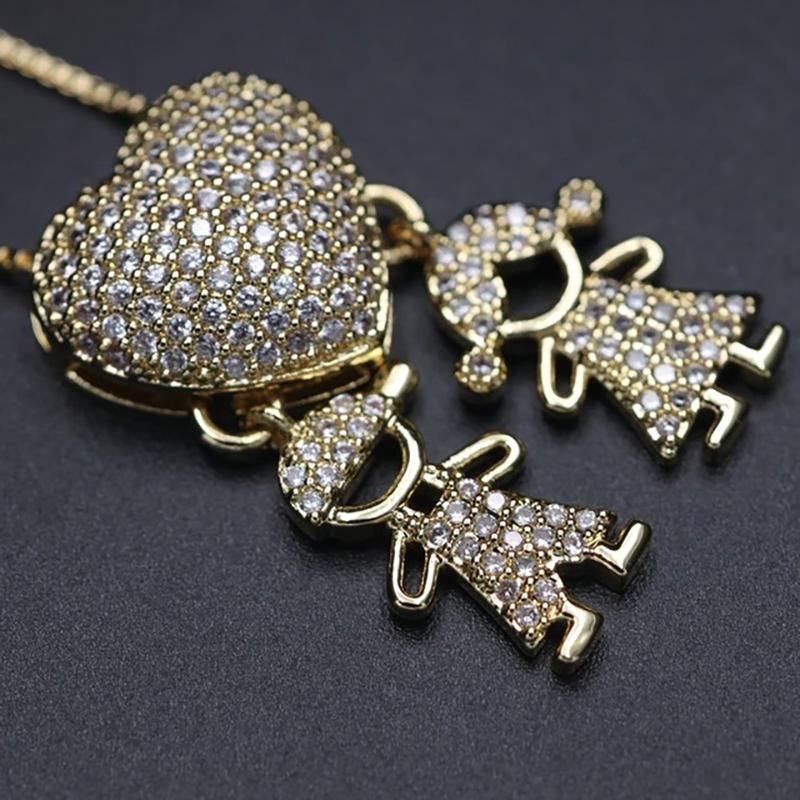 Zirkon Herz Mit Jungen Und Mädchen Anheizt Halskette